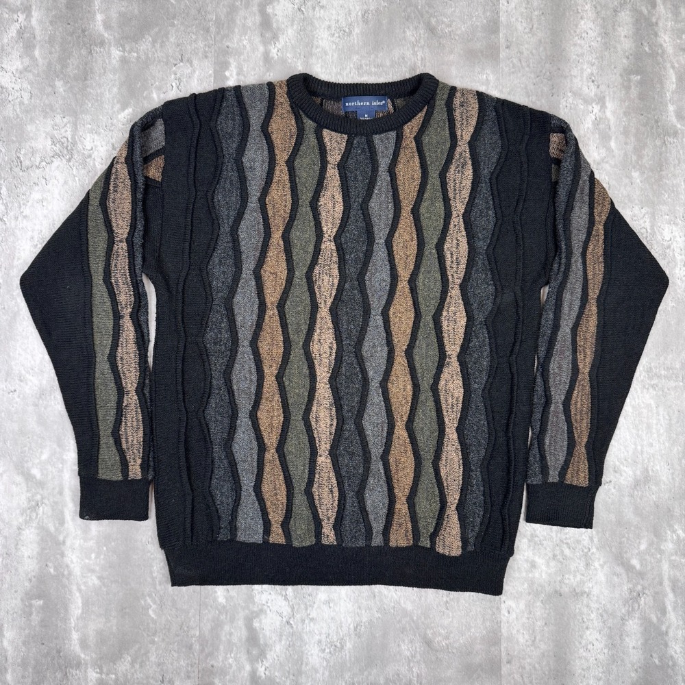 Northern Isles Sweater Mens M‎ Chunky 3D Hand Knitted Crew Neck Pullover